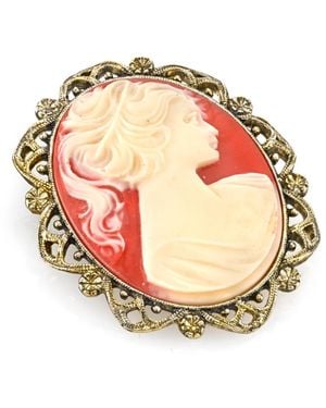 2028 Gold-tone Simulated Orange Cameo Oval Brooch - Multicolor