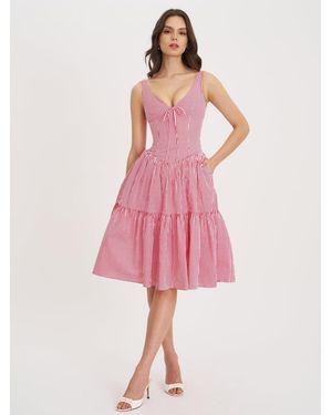 Miss Circle Oceana Red Candy Stripe Drop Waist Midi Dress - Pink