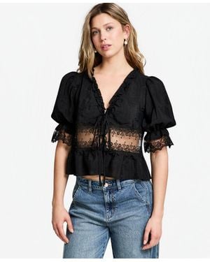 And Now This Lace Trim Woven Top - Black