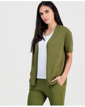 Anne Klein Essentials Petite Open-front Elbow-sleeve Cardigan - Green
