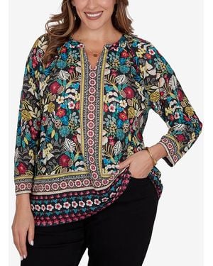 Ruby Rd. Plus Size Paradise Tropic Print Knit Top - Black