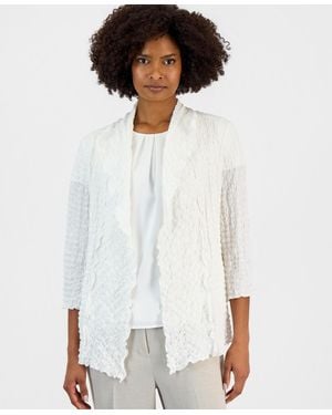 Kasper 3/4-sleeve Crinkle Knit Open-front Jacket - White