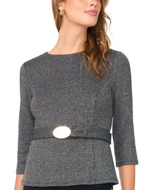 Vince Camuto Belted 3/4-sleeve Crewneck Top - Gray