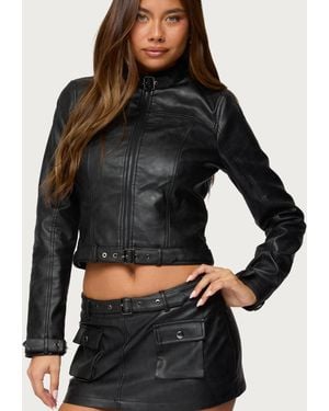 Edikted Zaira Buckle Faux Leather Jacket - Black
