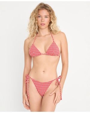 GOOD AMERICAN Nylon-blend Gingham String Swim Bikini Top - Pink