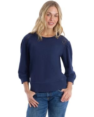 Wilt Sleeve Eyelet Mix Tee - Blue