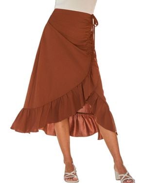 CUPSHE Ruffled Tie-detail Midi Skirt - Brown