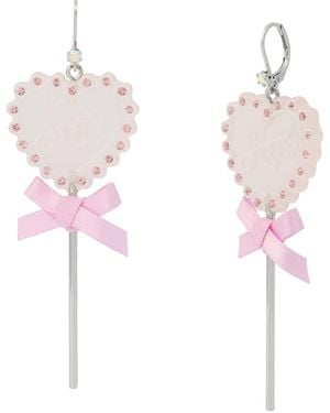 Betsey Johnson Faux Stone Love Spell Heart Lollipop Drop Earrings - Pink