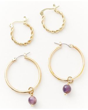 Matr Boomie Gold-tone Hoops Earrings Set - Metallic