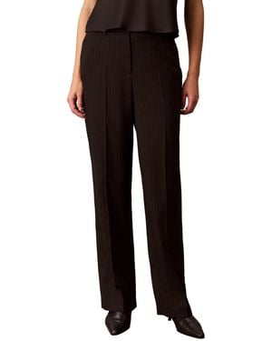 Calvin Klein High-waist Straight-leg Pinstripe Dress Pants - Black