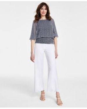SAM & JESS Sam Jess Smocked Waist Top Wide Leg Linen Pants - White