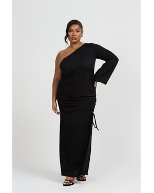 FASHION-SZN CURVE One Shoulder Flare Sleeve Maxi Dress - Black