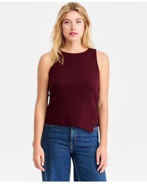 On 34th Boatneck Side Button Tank - Red