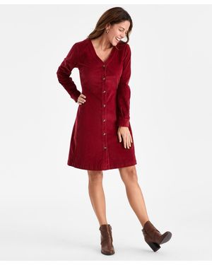 Style & Co. Corduroy Button-front V-neck Dress - Green