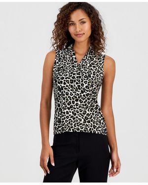 Anne Klein Triple-pleat V-neck Sleeveless Top - Black