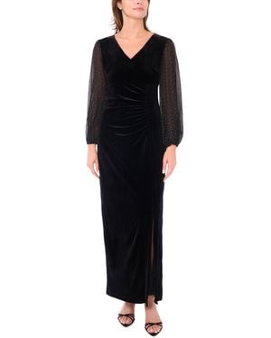 Msk Velvet V-neck And Balloon Sleeve Maxi Dress - Black