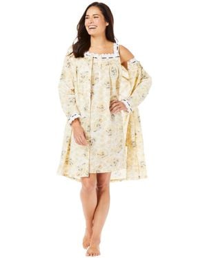 Only Neccessities Plus Size Short 2-piece Cabbage-rose Peignoir Set - Natural