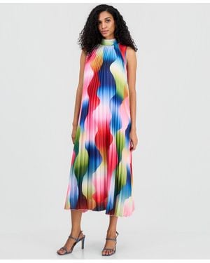 Tahari Pleated Chiffon Dress - Red