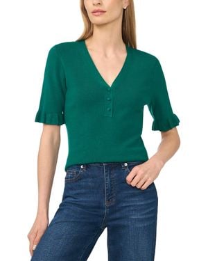 Cece V-neck Elbow-length Ruffle Sleeves Rayon Sweater - Green