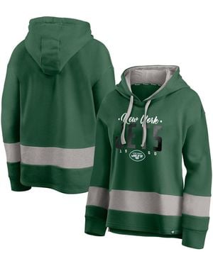 Fanatics Green/gray New York Jets Huddle Up Fundamental Fleece Color Block Pullover Hoodie