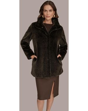 Donna Karan Stand Collar Coat - Brown