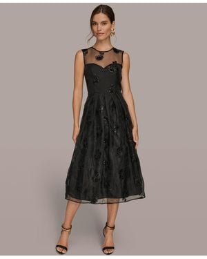 Donna Karan Sleeveless Illusion Cocktail Dress - Black