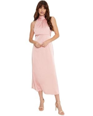 Oasis Satin Halter Neck Midi Bridesmaid Dress - Pink