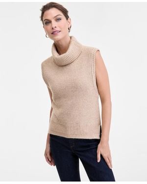 INC International Concepts Sleeveless Rib-knit Turtleneck Sweater - Natural
