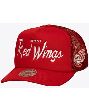 Mitchell & Ness Detroit Wings Head Coach Adjustable Trucker Hat - Red
