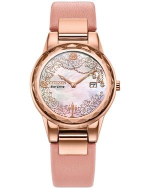 Citizen Eco-drive Disney Eternal Beauty Belle Leather Strap Watch 30mm Box Set - Pink