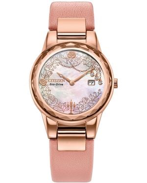 Citizen Eco-drive Disney Eternal Beauty Belle Leather Strap Watch 30mm Box Set - Pink