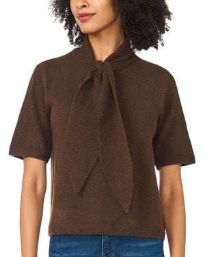 SAM & JESS Cozy Tie Neck Short-sleeve Loose-fit Sweater - Brown