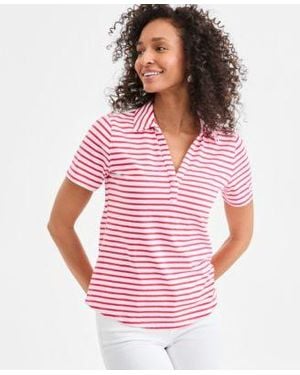 Style & Co. Style Co Striped Short Sleeve Polo Shirt Macys Exclusive - Pink