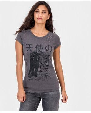 Guess Graphic Boxy Raw-edge T-shirt - Blue