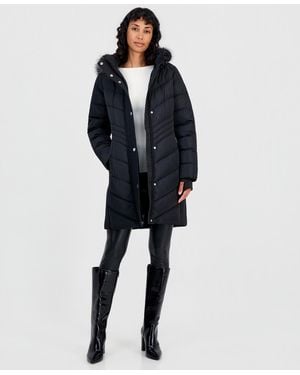 Michael Kors Hooded Faux-fur Trim Puffer Coat - Blue