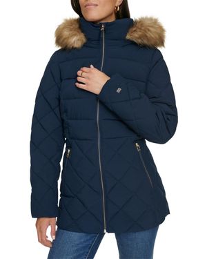Tommy Hilfiger Bibbed Faux-fur-trim Hooded Puffer Coat - Blue