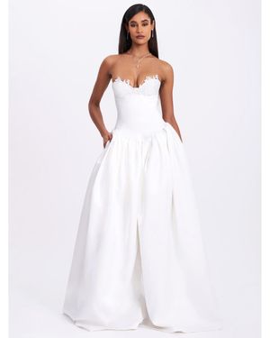 Miss Circle Naila Lace Trim Strapless Drop Waist Wedding Gown - White