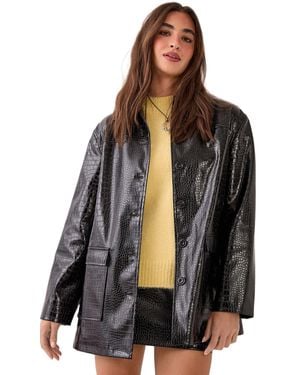 Nasty Gal Croc Vinyl Faux Leather Clean Jacket - Gray