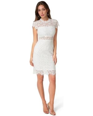 Bebe Lace Short Sleeve Illusion Dress - White