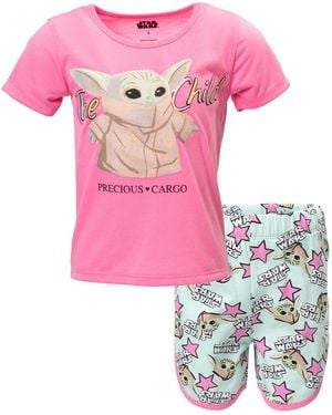 The Mandalorian Star Wars The Child Girls French Terry T-shirt And Shorts Outfit Set Toddler|child - Pink