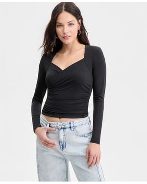 BarIII Long-sleeve Sweetheart-neck Knit Top - Black