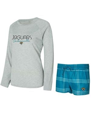 Concepts Sport 2-pieace Teal/gray Jacksonville Jaguars Petition Raglan Long Sleeve Top And Shorts Set - Blue