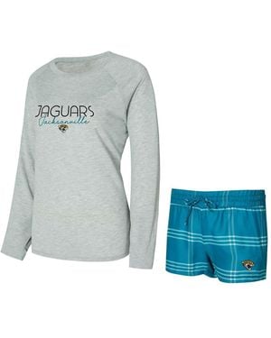 Concepts Sport 2-pieace Teal/gray Jacksonville Jaguars Petition Raglan Long Sleeve Top And Shorts Set - Blue