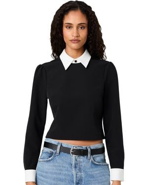 French Connection Echo Crepe Collar720 Point Collar Mini Long-sleeve Blouse - Black