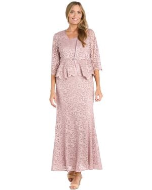R & M Richards Glitter Lace Gown & Jacket - Pink