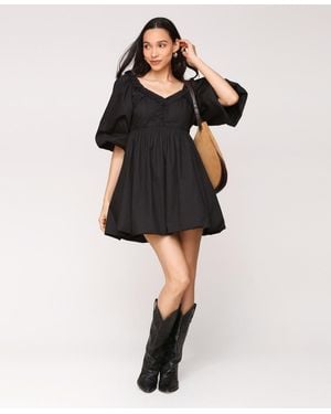 Avec Les Filles Cotton Sweetheart A-line Dress - Black