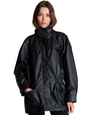 Kenneth Cole Faux-leather Cinched-waist Anorak Jacket - Black