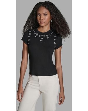 BCBGMAXAZRIA Short-sleeve Embellished T-shirt - Black