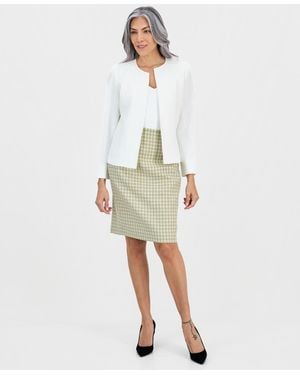Kasper Plaid Tweed Zip-back Pencil Skirt - White