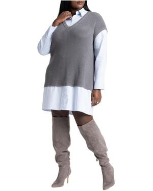 Eloquii Plus Size Twofer Shirt Dress - Multicolor